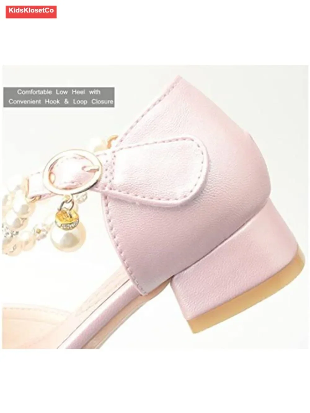 Toddler Mary Jane Dress Shoes Low Heel Princess Pumps with Pearl Strap
